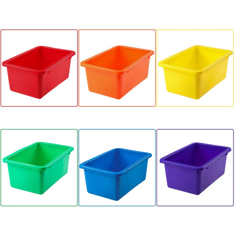 84 Pack Plastic Cubby Bins For Classroom Storage Rainbow Organizer With Label Stickers Fly Setup Boss Grade Bulk Toy Sorting Boxes in vibrant colors.