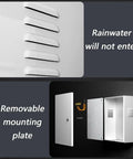 Heavy Duty EV Charger Cover Wall Mounted Rainproof Galvanized Steel Shield showing removable mounting plate and vents.