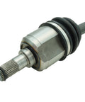 Close-up of a CV axle from Front CV Axle Assemblies And Front Wheel Bearings Kit For 2001 Through 2006 Hyundai Santa Fe Four Piece Replacement Set.