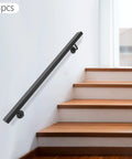 Tough Wall Mounted Stair Handrail Crafted From Heavy Duty Stainless Steel With A Sleek Black Baked Finish And Rock Solid Anti Corrosion Modern Stair Railing For Dependable Indoor Home Support on wooden stairs.