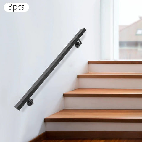 Tough Wall Mounted Stair Handrail Crafted From Heavy Duty Stainless Steel With A Sleek Black Baked Finish And Rock Solid Anti Corrosion Modern Stair Railing For Dependable Indoor Home Support on wooden stairs.