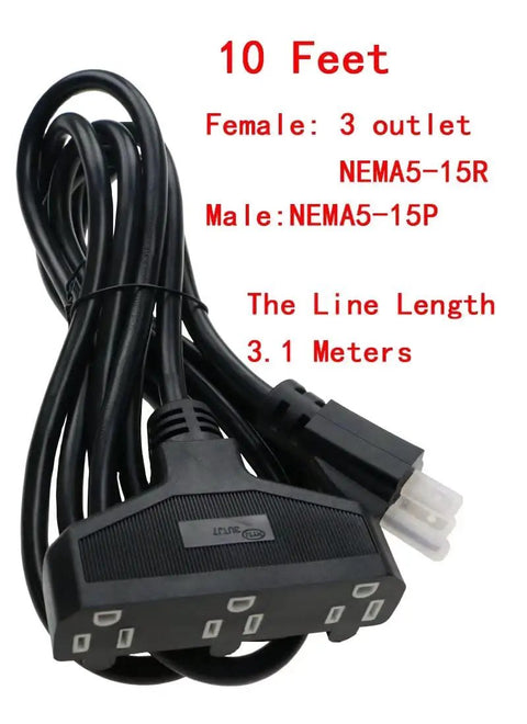 Heavy Duty 3 Outlet Outdoor Extension Cord 10 Ft 14 AWG 15 Amp Waterproof Power Strip With 3 Prong Plug close-up of the connectors.