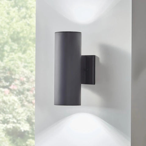 Textured Black 12 Inch Outdoor Wall Sconce Cylinder Exterior LED Light 1 Light Front Porch Fixture Modern Architectural