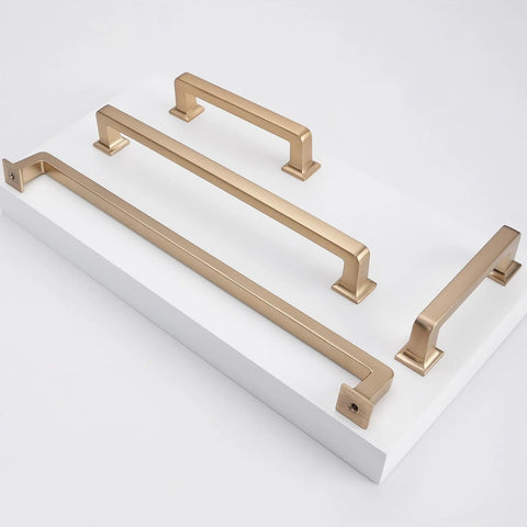 Champagne Bronze Cabinet Handles Set of 10, 5 Inch (128mm) Drawer Pulls displayed on a white board, front view