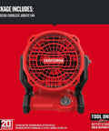 Front view of 20V Max Cordless Fan Tool Only Red With 3 Speed Settings 240 Degree Pivot Head For Direct Airflow AC DC Power