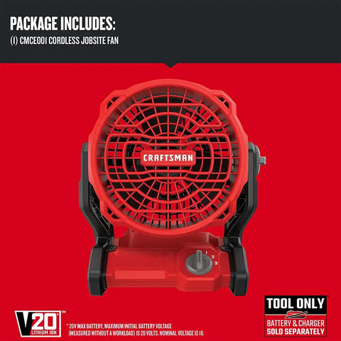 Front view of 20V Max Cordless Fan Tool Only Red With 3 Speed Settings 240 Degree Pivot Head For Direct Airflow AC DC Power