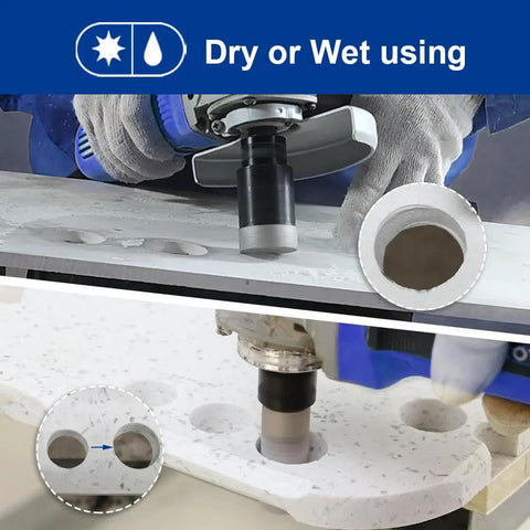 Pro Grade Diamond Core Drill Bits Set for Porcelain Tile Ceramic Marble Brick Hole Saw Kit 7 Piece in use for dry or wet cutting