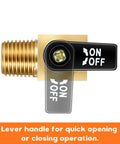 Two Pack One Quarter Inch NPT Brass Air Compressor Drain Valve with lever handle, side view showing on/off function for air tanks