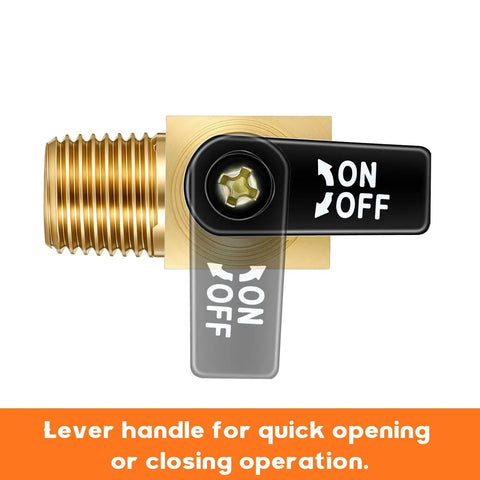 Two Pack One Quarter Inch NPT Brass Air Compressor Drain Valve with lever handle, side view showing on/off function for air tanks