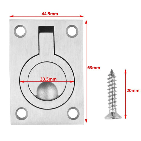 2 Pack Square Flush Pull Ring Handles For Recessed Boat Hatch Latch And Cabinet Flush Mount Hidden Lifting Ring Handles In 304 Stainless Steel with dimensions and screws