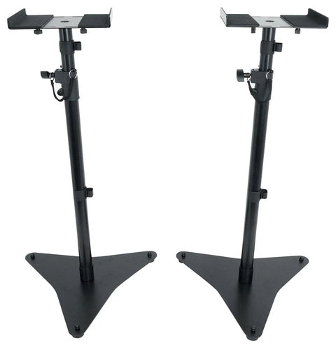 Pair Studio Monitor And Bookshelf Speaker Stands For Home Studios With Adjustable 33-52 Inch Height And 5.9-13.4 Inch Tray Width