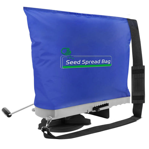 25Lb Seed Spreader With Waterproof Bag And Precise Gears For Accurate Lawn Seeding, handheld blue bag design