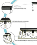 Diagram of Five Light Industrial Kitchen Island Pendant Light Fixture With Oak White Frame, showcasing features and metal frame.