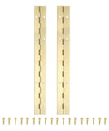 Top Shelf 10 Inch Gold Piano Hinge Pack Heavy Duty 304 Stainless Steel Continuous Hinges With Pre Drilled Holes For Wood Cabinets Gates Boat Hardware Built Like A Tank With Killer Durability And Zero Fuss, showing two gold piano hinges and screws.