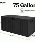 75 Gallon Outdoor Storage Box Weatherproof And Lockable For Patio Cushions, Garden Tools, And Outdoor Gear Black, Rugged And Massive Capacity