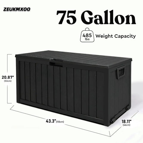 75 Gallon Outdoor Storage Box Weatherproof And Lockable For Patio Cushions, Garden Tools, And Outdoor Gear Black, Rugged And Massive Capacity