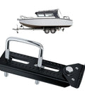 Adjustable Boat Trailer Bunk Brackets 10 Inch Top Kit with boat on trailer, cast iron, black, for deep V hulls and saltwater use