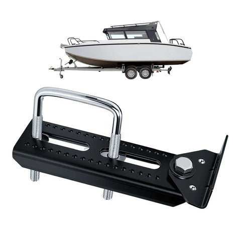 Adjustable Boat Trailer Bunk Brackets 10 Inch Top Kit with boat on trailer, cast iron, black, for deep V hulls and saltwater use
