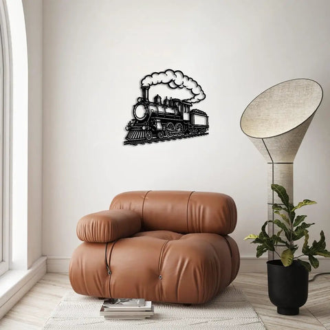 Retro Steam Locomotive Wall Art For Living Room And Office, Industrial Style Decor, Dope Black 20 Inch Metal Sign on wall