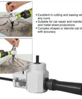 All In One Heavy Duty Dual Head Nibbler And Cutter Drill Attachment in use, cutting thin metal sheet, showcasing dual head feature.