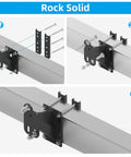 Installation steps of Heavy-Duty Spare Tire Mount Bracket for Trailers on a metal frame.