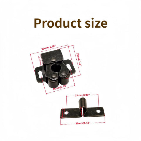 Dimensions of 4 Pack Cabinet Latch Double Roller Catch Quiet Spring-Loaded with Brown Antique Copper Finish