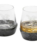 Swooping Eagle Stone Base Double Old Fashion Glass Set 12 Oz Set Of Two With Removable Granite Coasters Etched Eagle