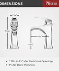 Dimensions of Jaida Single Handle Waterfall Bathroom Sink Faucet 1 Hole Chrome Finish With Push and Seal Drain and Pforever Seal.