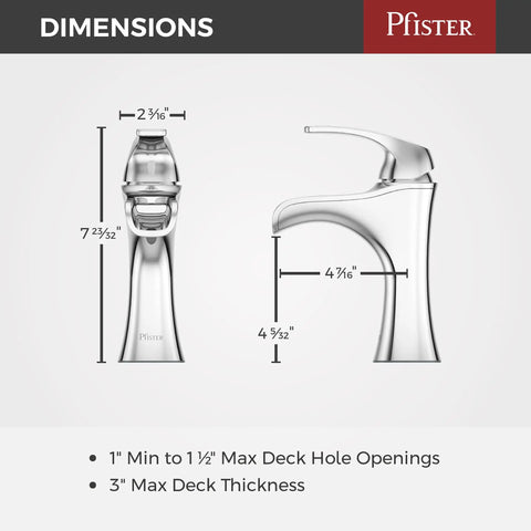 Dimensions of Jaida Single Handle Waterfall Bathroom Sink Faucet 1 Hole Chrome Finish With Push and Seal Drain and Pforever Seal.