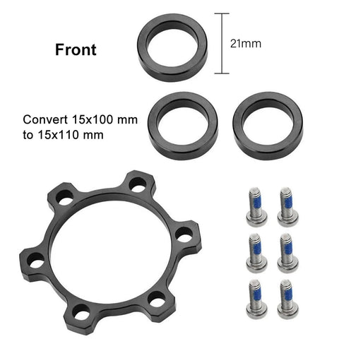Disc Brake Adapter For Front 100x15 To 110x15 And Rear 142x12 To 148x12 Alloy CNC Machined Hub Conversion with bolts and rings