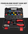 Premium Rivet Nut Tool Kit With Steel Rivnuts For Sheet Metal And Auto Repair Work. open case with rivet gun and color-coded rivnuts