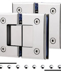 Top Shelf 304 Stainless Steel Glass Door Hinges Two Pack Bright Silver 180 Degree Wide Swing Bathroom Clamps for 8 to 12 mm thick panels.