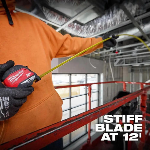 25 Ft Magnetic Tape Measure With Stiff Straight Blade For Better Balance And Control, Precision Oriented Design For Quick Accurate Readings, Red Handle, Durable Steel Tape For Pro Level Framing And DIY Projects, extending stiff blade