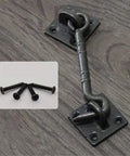 Two Piece Heavy Duty 4 1/2 Inch Sliding Barn Door Hardware Set With Slick Cast Copper Latch Hook And Eye Lock Rust Resistant showing latch and screws.