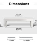 10 Pack Five Inch Hole Centers Brushed Nickel Cabinet Pulls showing dimensions and included screws