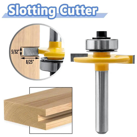 Rugged Pro Grade Quarter Inch Shank Biscuit Joiner Router Bit With Ball Bearing Guide for precise wood slot cutting.