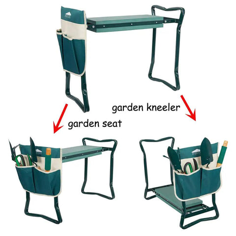 Folding Garden Kneeler Seat With Soft Foam Pad And Tool Pouch, portable bench, sturdy steel frame and EVA pad, supports up to 220lbs