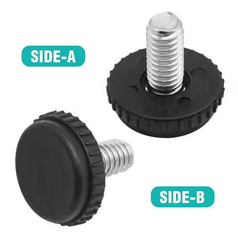 Heavy Duty Adjustable Furniture Levelers With Threaded Inserts 24 Pack Stainless Steel Feet showing two threaded inserts with rubber bases.