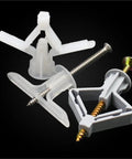 Self Drilling Drywall Anchors With Screws Kit For Quick Tool Free Installations In Gypsum Board Brick And Concrete Surfaces Zero Dust No Mess Plug Style For Easy Mounts shown on black background