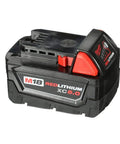 M18 XC 5.0Ah Starter Kit With Battery Charger And Case Delivers Pro Grade Power With Onboard Fuel Gauge Total System Communication And Overload Protection Built For Durability And Long Lasting Runtime On Tough Jobs. Black and red battery.