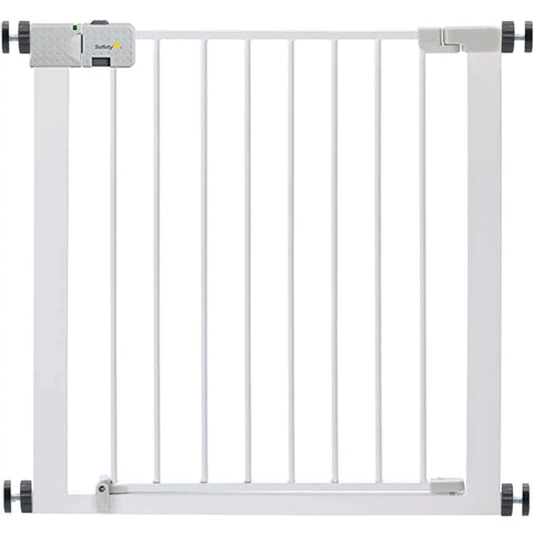 Premium Solid As A Rock Baby Gate Threaded Spindle Rods Replacement Kit M8 Metric Thread 8Cm Short Heavy Metal Bolts With Nifty Plastic Twisting Caps Black Quick Fix 4 Pack mounted white baby safety gate with locking mechanism.