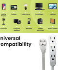 15ft Heavy Duty Extension Cord With 3 Outlets Grounded Plug Flush Fit Design That Sits Tight Against Walls 16/3 SPT-3 Contractor Grade