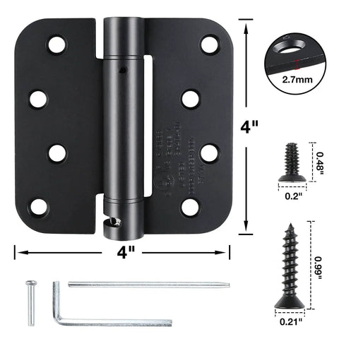 Matte Black Mortise Steel Spring Hinges Set For Self Closing Doors Soft Close 4 Pack 8 Holes One And Three Quarter Inch Thick Adjustable Tension