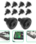 Ten Piece Hard Drive Screws With Allen Key For 2 5 Inch Ssd And 3 5 Inch Hdd Featuring Shock Absorbing Spacers Made For Pc Gaming Rigs And Builds When Locked Super Tight To Save Time While Avoiding Screw Issues During Maintenance For Secure Build Now, black screws