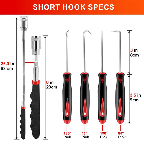 Pro Grade 13 Piece Precision Pick And Hook Tool Set With Clip Removal Pliers Rivets Puller Fastener Remover Telescoping Magnetic Pickup Gasket Scraper For Electronics Maintenance And Automotive Repair