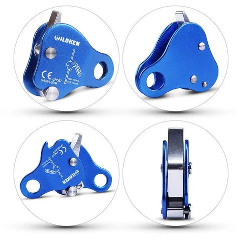 Climbing Ascender Belay Device Rope Grab For Rock Climbing And Mountaineering, Lightweight Magnesium Alloy Gear, blue, multiple angles