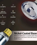 250 Watt R40 Red Infrared Heat Lamp Bulb For Bathroom And Shower Use E26 Base Hot Radiant Heat Incandescent Ideal For Post Shower Warmth And Spa Home 2 Pack showing nickel-coated base details.