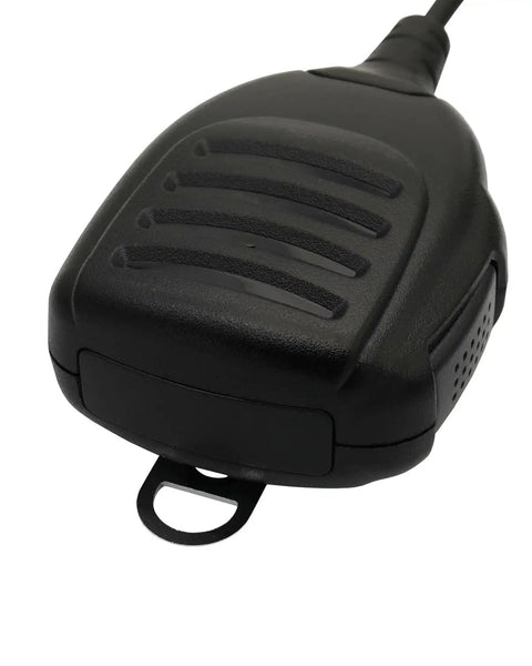 Back view of HM 152 Microphone Speaker For ICOM Radios with rugged black ABS housing and cord