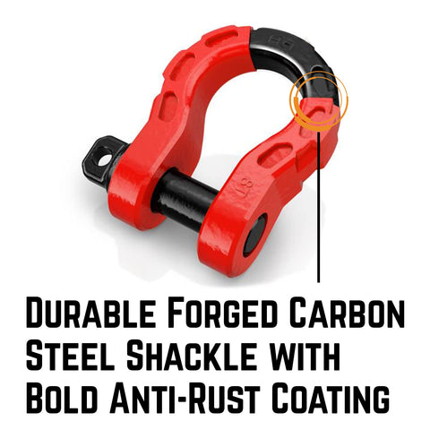 Off Road D Ring Shackles For Recovery, 68,000 Lbs Breaking Strength And 17,000 Lbs Working Load Limit, 7/8 Inch Pin And Washers