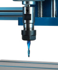 Close-up of Nano Blue Coated Ball Nose End Mill installed on CNC, part of Ten Piece Nano Blue Coated Ball Nose End Mills Set.